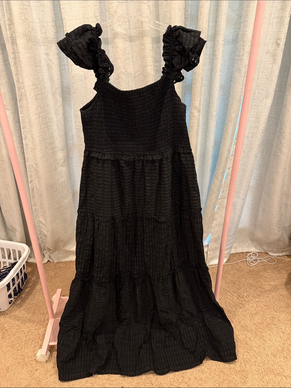 Black Ruffle Strap Maxi Dress